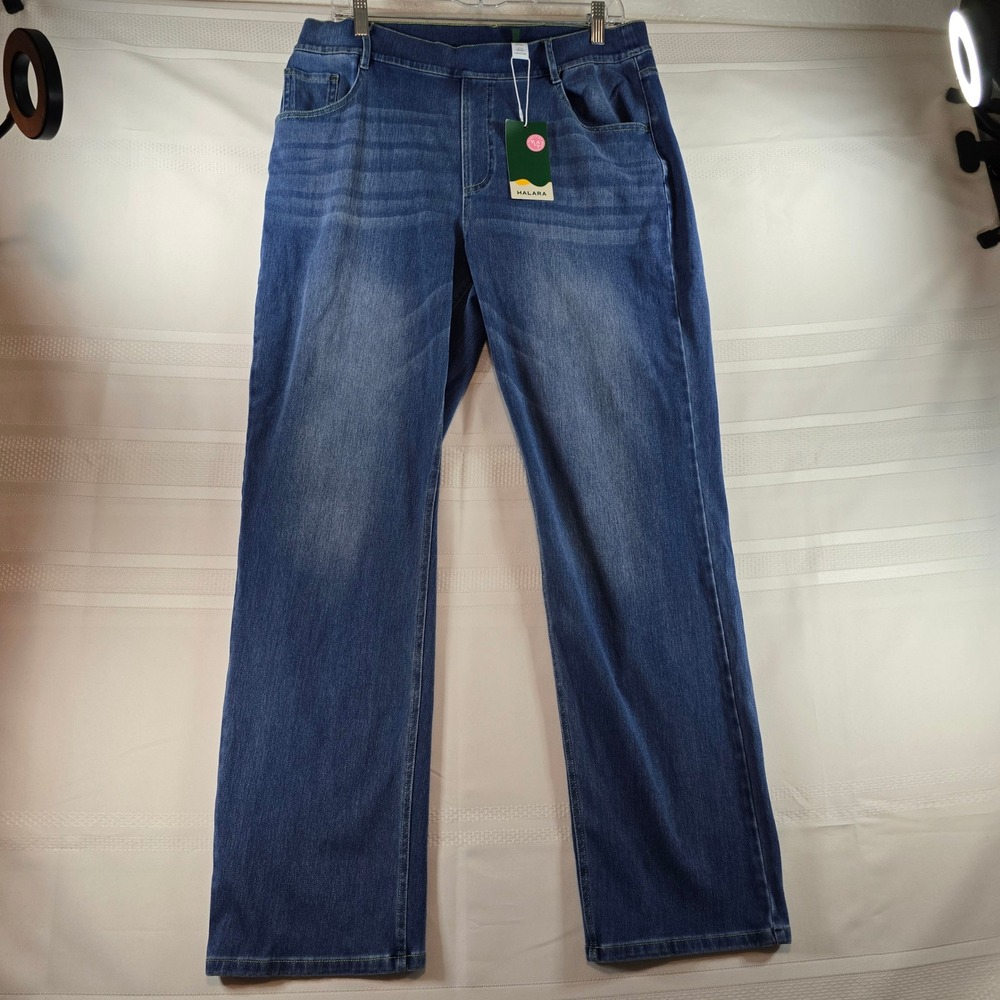Halara blue pull-on straight-leg jeans